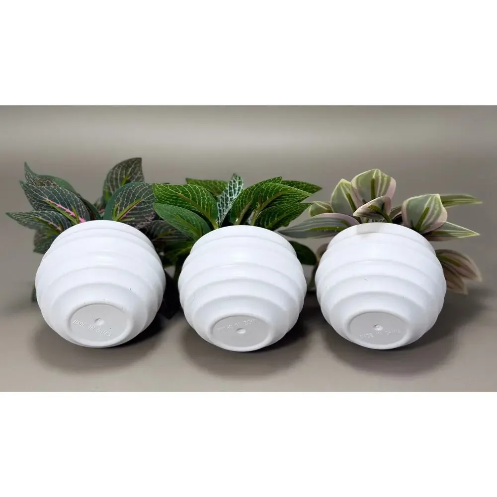 3 Small Artificial Colorful Potted Plants In White Planters. NEW